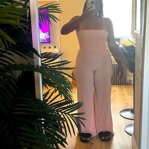 Pink Linen Flare Jumpsuit